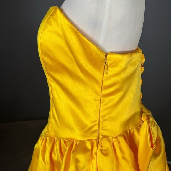 Short Yellow Strapless Homecoming Prom Dress Corset Back Bow Puffy Skirt Size M - Picture 7 of 14